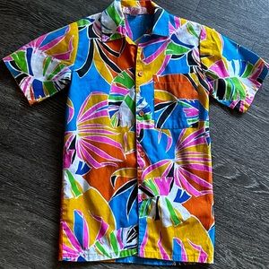 Vintage Boys Neon Hawaiian Print Button Down Size:Small